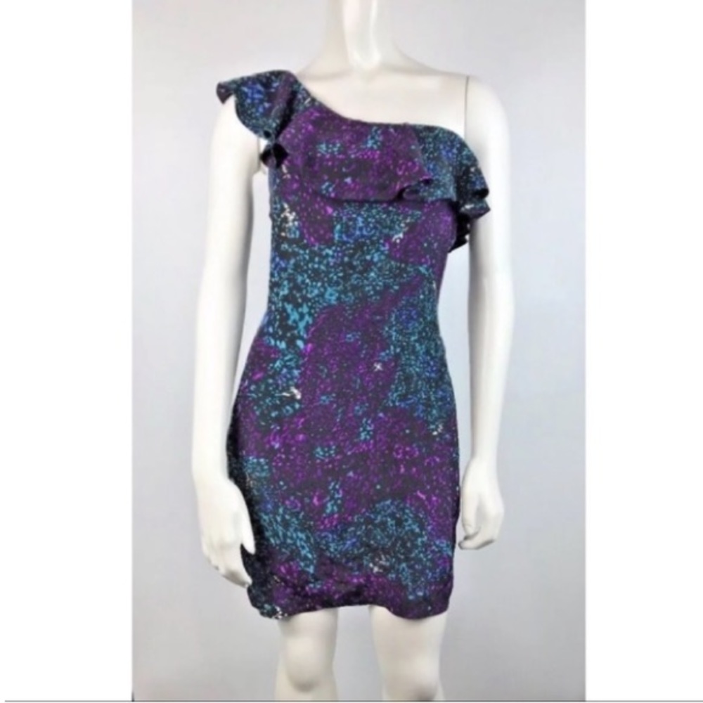 CharlieJade one shoulder ruffle silk mini dress XS summer vacation